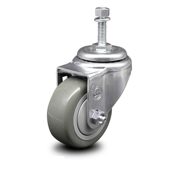 3 Inch Gray Polyurethane Wheel Swivel 3/8 Inch Threaded Stem Caster SCC